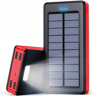 Solarny Powerbank 30000mAh 4xUSB latarka USB-C