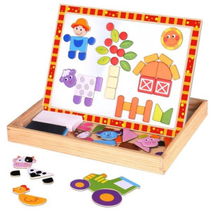 Tooky Toy Drewniana Tablica Dwustronna Puzzle Układanka Magnetyczna Farma