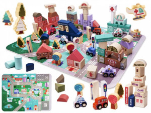 Klocki Drewniane Edukacyjne Miasto Puzzle 135El.