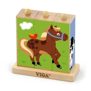 Drewniana Układanka Logiczna Puzzle Edukacyjne Viga Toys Farma 9 Elementów