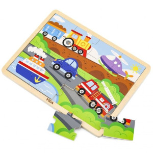 Viga Drewniane Puzzle Pojazdy 16 Elementów