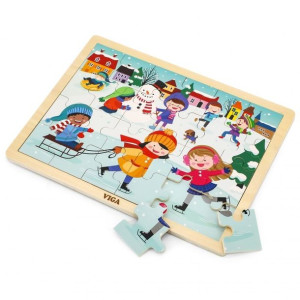 Viga Drewniane Puzzle Zima 24 Elementy