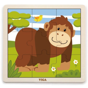 Viga Poręczne Drewniane Puzzle Goryl 9 Elementów