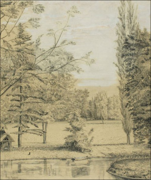 River and Park Landscape - plakat 20x30 cm