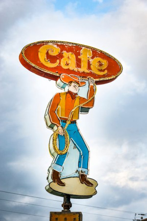 Mighty cone vibrant neon signs in Austin, Texas, C