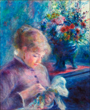 Young Woman Sewing, Pierre-Auguste Renoir - plakat