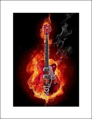 Gitara - Fire guitar - plakat premium 60x80 cm