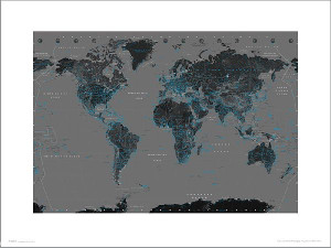 Mapa Świata Black Blue - plakat premium 40x30 cm