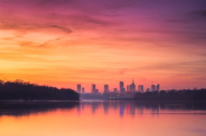 Warszawa Panorama miasta O zachodzie - plakat prem