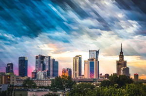 Warszawa Wieżowce Panorama Miasta - plakat premium