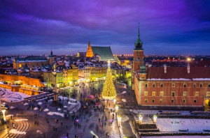 Warszawa Plac Zamkowy zimą - plakat premium 80x60