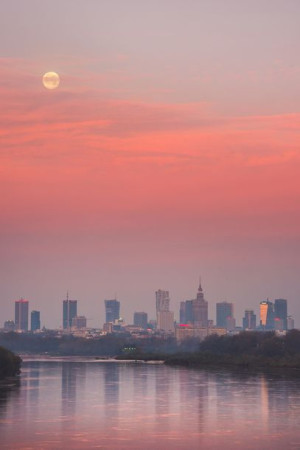 Warszawa Zachodzący księżyc - plakat premium 59,4x