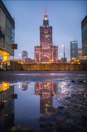 Warszawa w kałuży - plakat premium 60x80 cm