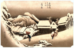 Kambara Evening Snow, Hiroshige - plakat 100x70 cm