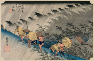 Driving Rain at Shono, Hiroshige - plakat 100x70 c