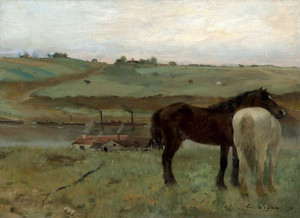 Horses in a Meadow, Edgar Degas - plakat 100x70 cm