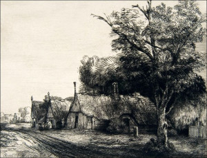Landscape with Three Gabled Cottages Beside a Road