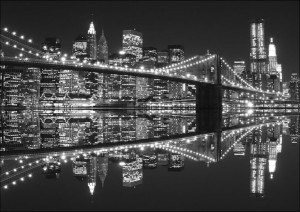 New York Brooklyn Bridge night BW - plakat 100x70
