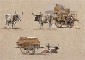 Oxcarts, Italy, Samuel Colman - plakat 100x70 cm