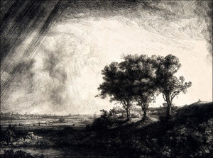 The Three Trees, Rembrandt - plakat 100x70 cm