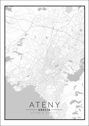 Ateny mapa czarno biała - plakat 20x30 cm