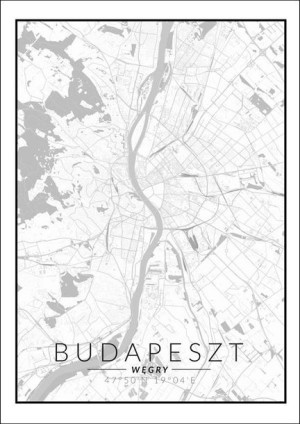 Budapeszt mapa czarno biała - plakat 20x30 cm