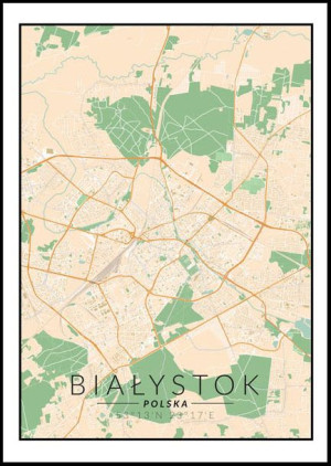 Białystok, Polska mapa kolorowa - plakat 29,7x42 c