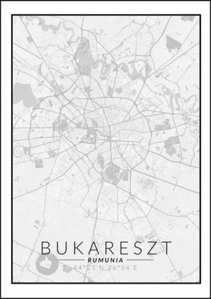 Bukareszt mapa czarno biała - plakat 20x30 cm
