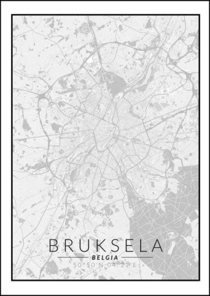 Bruksela mapa czarno biała - plakat 21x29,7 cm