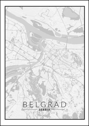 Belgrad mapa czarno biała - plakat 29,7x42 cm