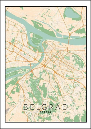 Belgrad mapa kolorowa - plakat 21x29,7 cm