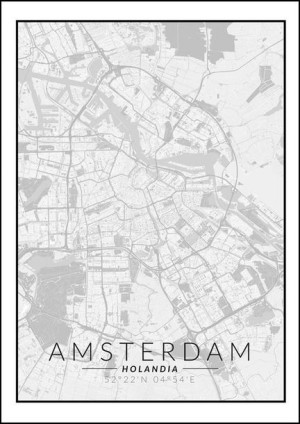 Amsterdam mapa czarno biała - plakat 20x30 cm