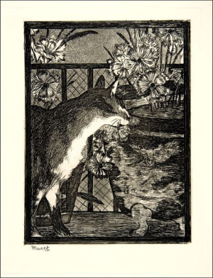 Cat and Flowers, Edouard Manet - plakat 21x29,7 cm
