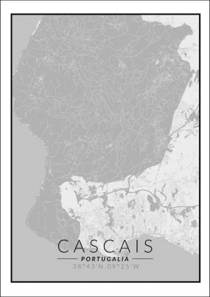 Cascais mapa czarno biała - plakat 29,7x42 cm