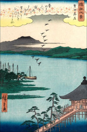 Descending Geese at Katada, Hiroshige Ando - plaka