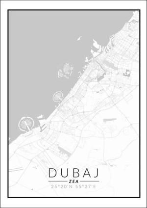Dubaj mapa czarno biała - plakat 21x29,7 cm