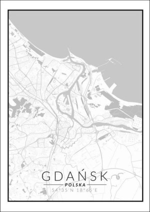 Gdańsk mapa czarno biała - plakat 29,7x42 cm