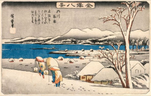 Evening Snow at Uchikawa, Hiroshige - plakat 29,7x