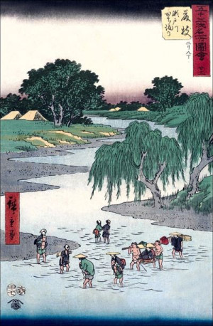 Fujieda Fording the Seto River, Hiroshige Ando - p