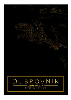 Dubrovnik mapa złota - plakat 20x30 cm