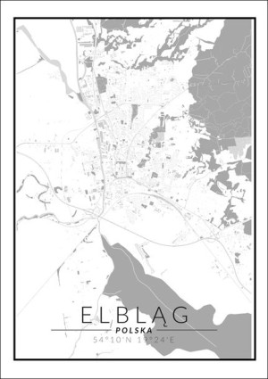 Elblag mapa czarno biała - plakat 29,7x42 cm