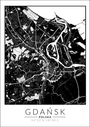 Gdańsk mapa invert - plakat 29,7x42 cm
