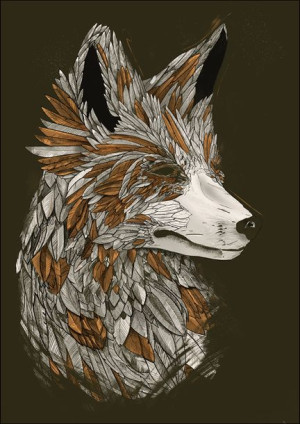 Feathered Fox black - plakat 29,7x42 cm
