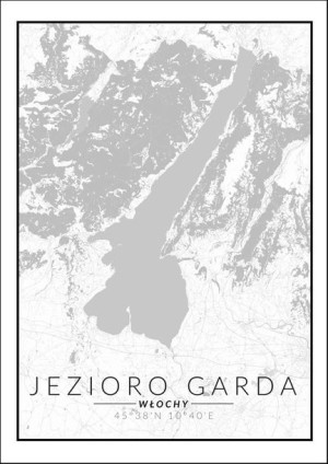Jezioro Garda, Włochy mapa czarno biała - plakat 2