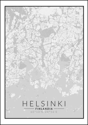 Helsinki mapa czarno biała - plakat 20x30 cm