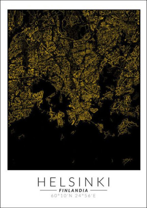 Helsinki złota mapa - plakat 29,7x42 cm