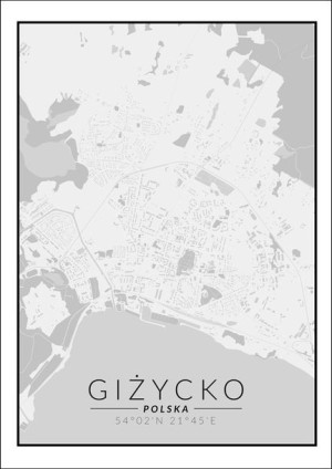 Giżycko mapa czarno biała - plakat 20x30 cm