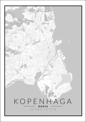 Kopenhaga mapa czarno biała - plakat 29,7x42 cm