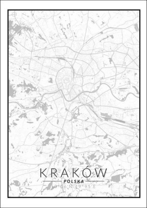 Kraków mapa czarno biała - plakat 21x29,7 cm