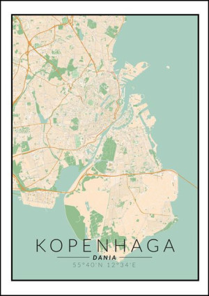 Kopenhaga mapa kolorowa - plakat 20x30 cm